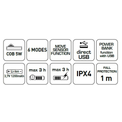 LATARKA CZOŁOWA 200 lm Z CZUJNIKIEM RUCHU I FUNKCJĄ POWER BANK