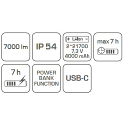 NAŚWIETLACZ AKUMULATOROWY 7000 lm Z FUNKCJĄ POWER BANK